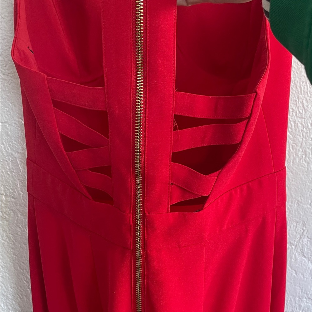 Bebe‎ X Naven Red Deep Sweetheart Neckline Goldtone Zip Sleeveless Jumpsuit 4 - Picture 3 of 8